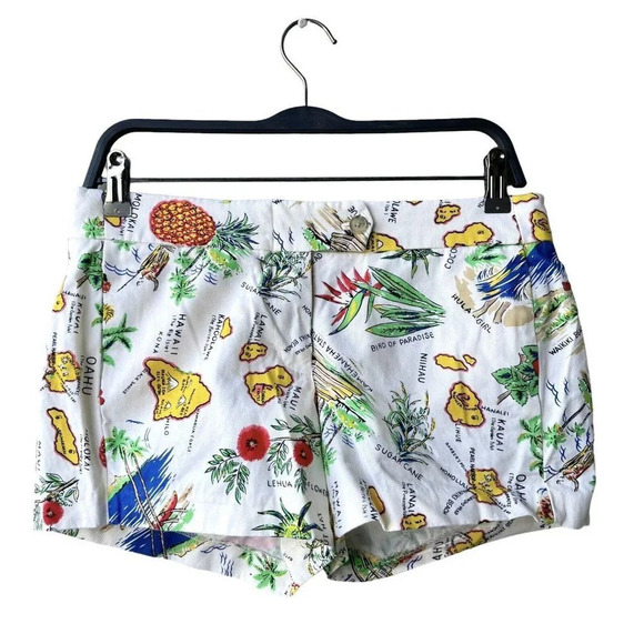 J. Crew Factory Hawaii Print City Fit Chino Shorts Size 2 Fun Island Geography - Picture 2 of 4